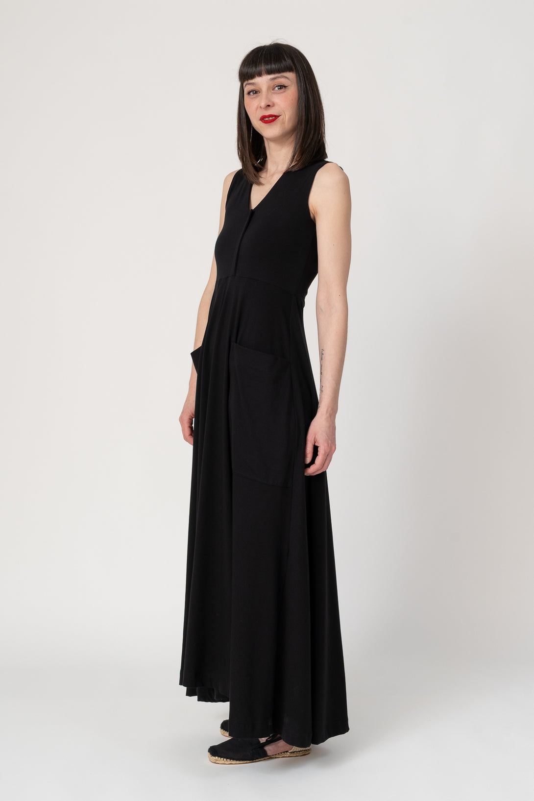 Vestido pestaña central negro-Elisa Muresan