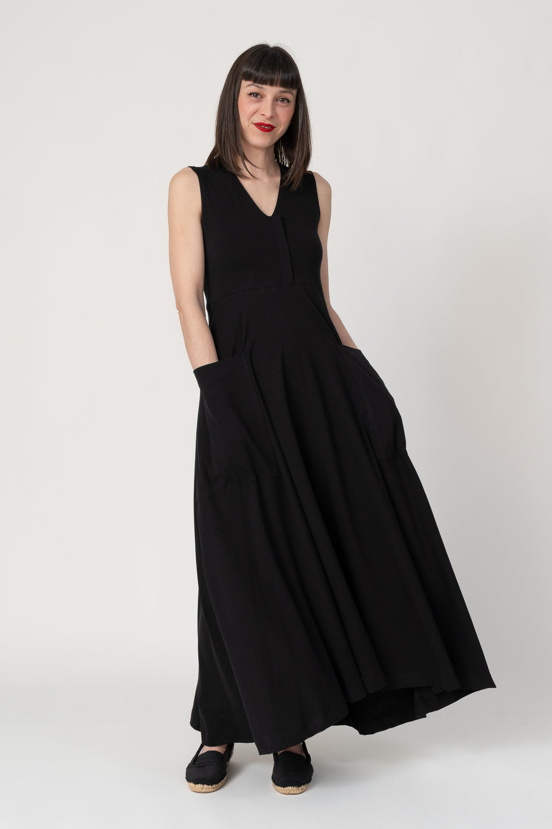 Vestido pestaña central negro-Elisa Muresan