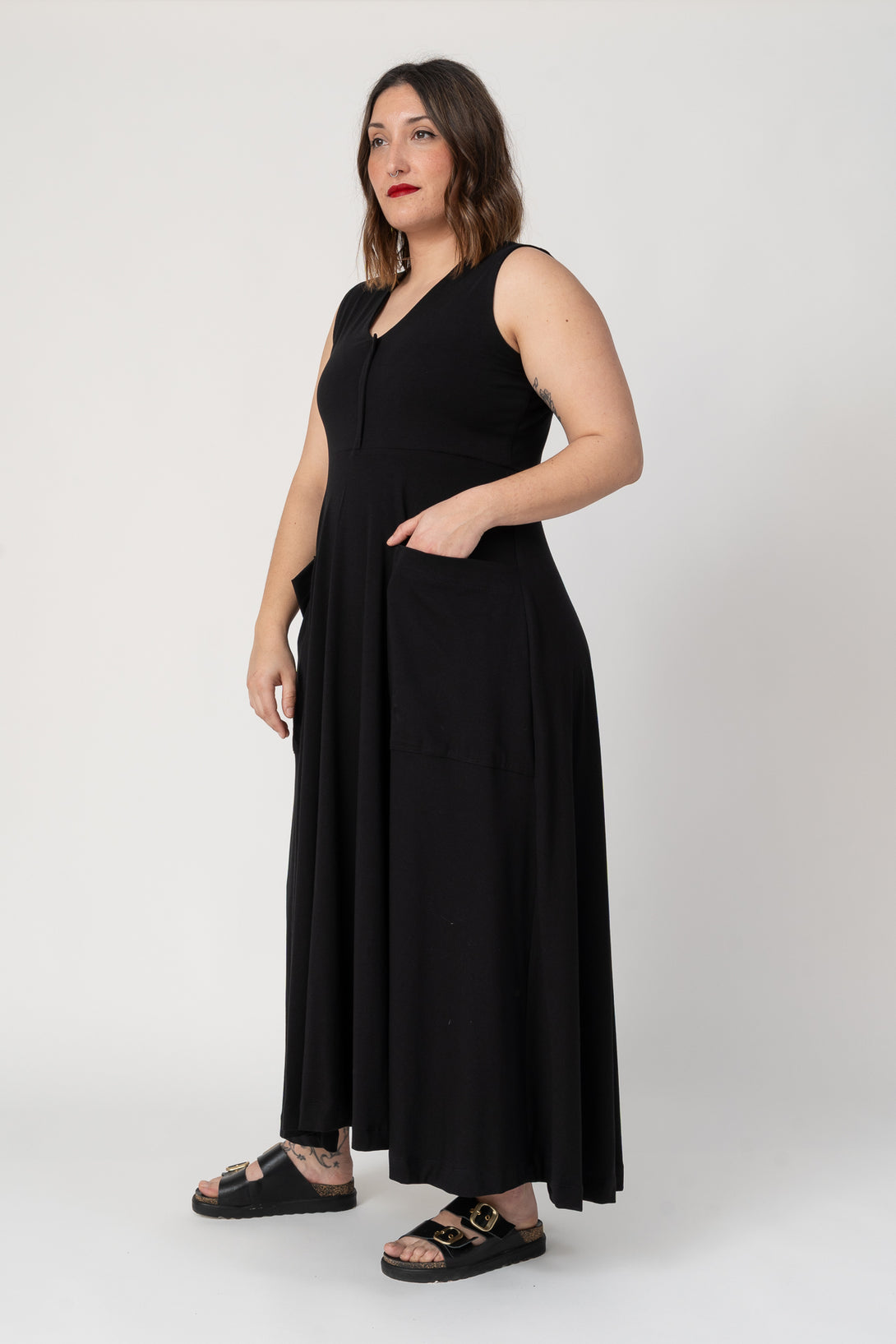 Vestido pestaña central negro-Elisa Muresan