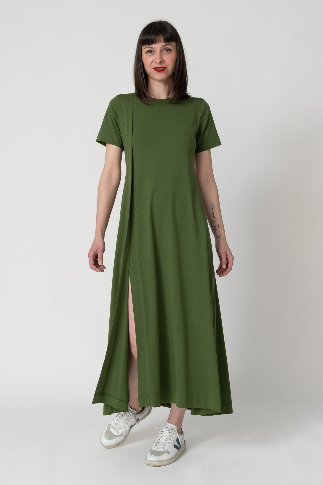 Vestido pestaña lateral verde-Elisa Muresan