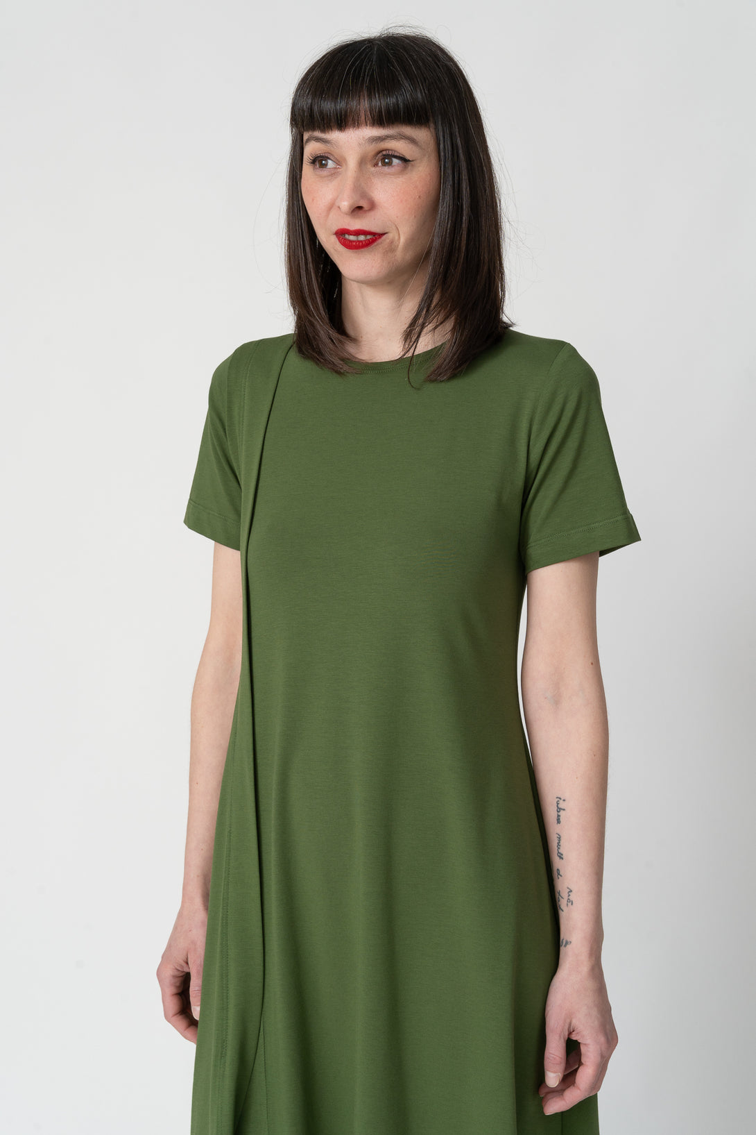 Vestido pestaña lateral verde-Elisa Muresan