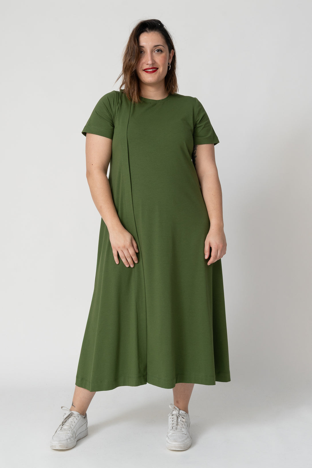 Vestido pestaña lateral verde-Elisa Muresan