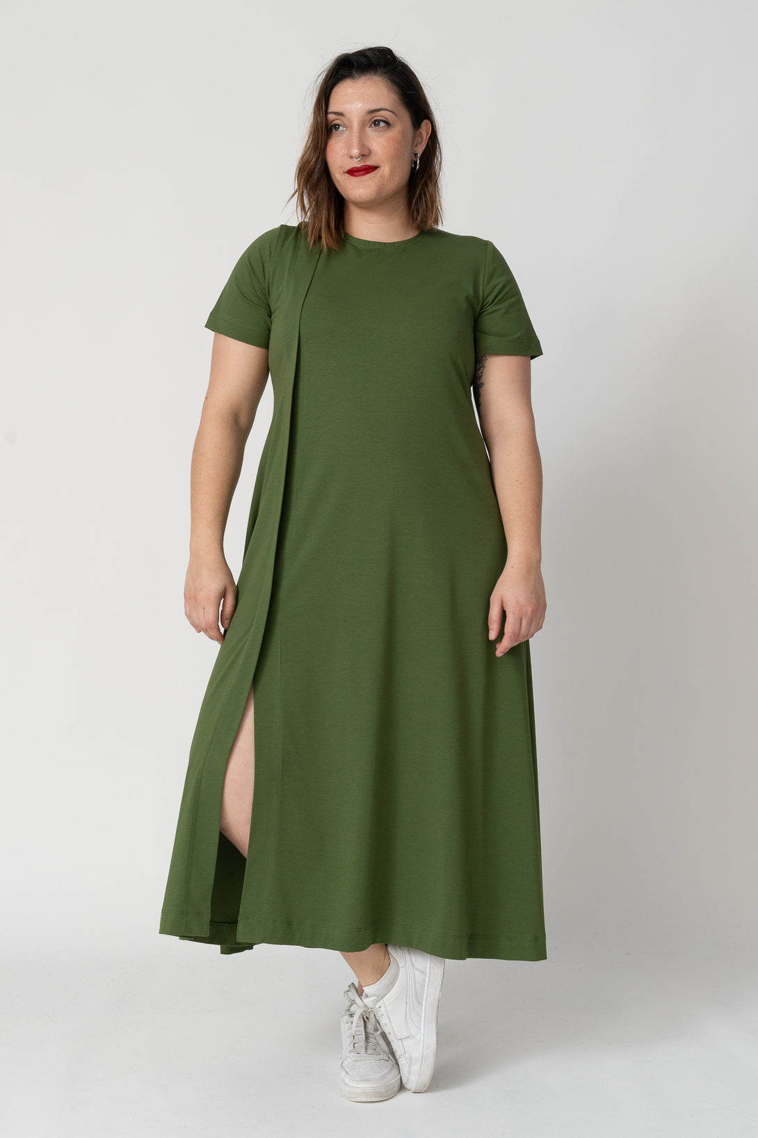 Vestido pestaña lateral verde-Elisa Muresan
