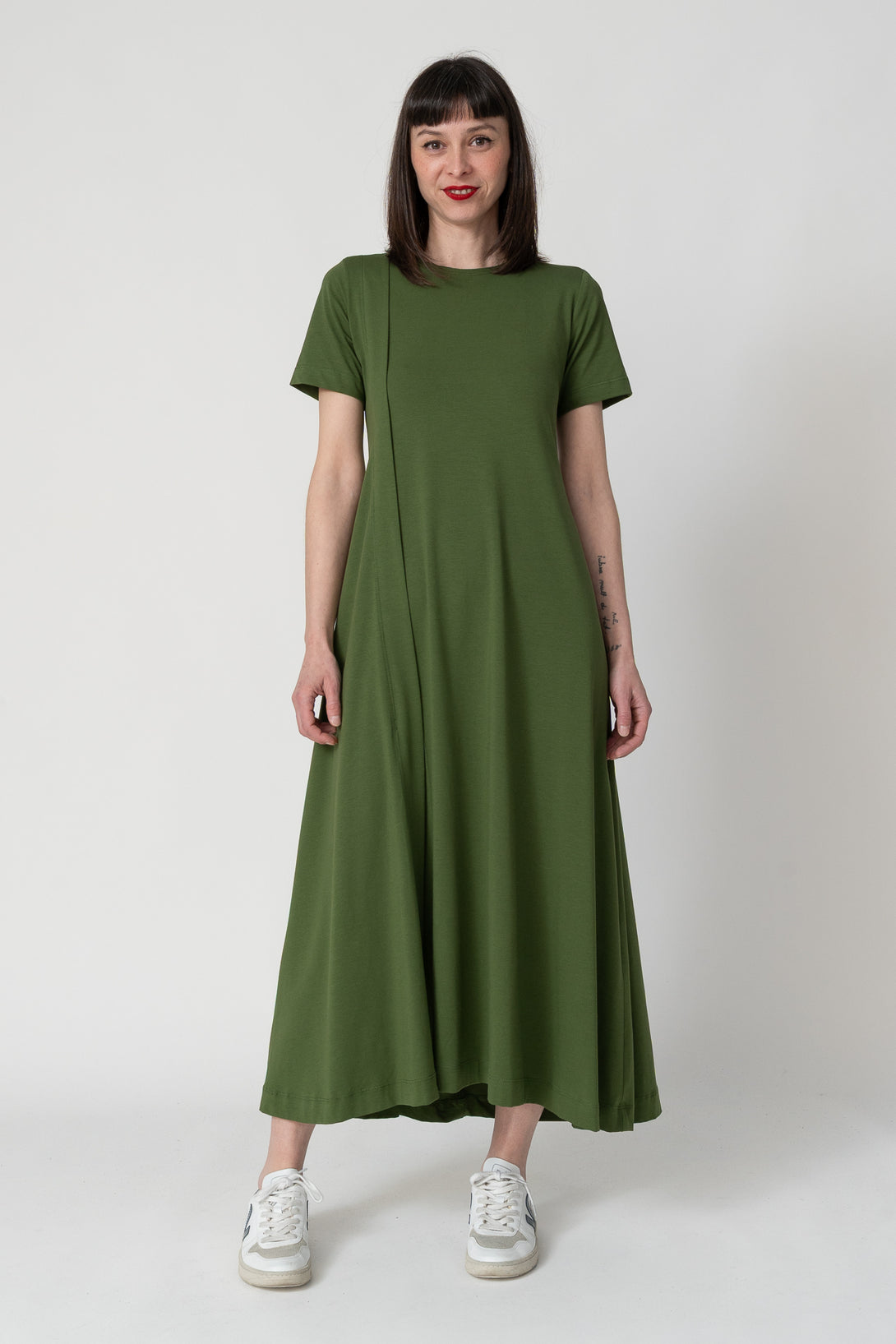 Vestido pestaña lateral verde-Elisa Muresan